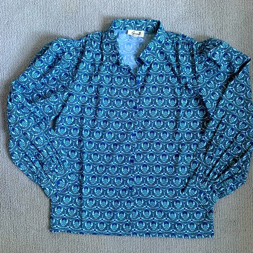 Blue Cornflower Print Buttondown Blouse